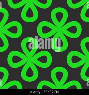 Seamless floral linear pattern featuring bold green clover shapes and petals. High quality geometric vector design in retro style for decor, wallpaper Stock Vector