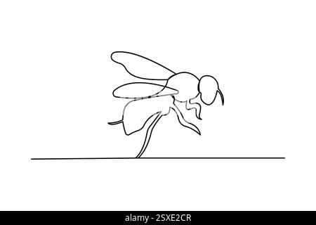 Continuous single line drawing of bee outline isolated vector art illustration Stock Vector