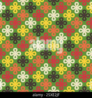 Set of seamless linear patterns featuring colorful clover shapes on a Christmas background. Merry Christmas inspired designs for holiday fashion, text Stock Vector
