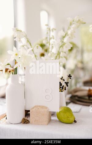 Spring Wedding Garden Party Table Stock Photo