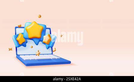 3D Colorful star shaped speech bubbles on laptop Stock Vector