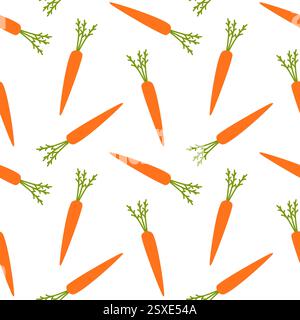 Seamless pattern with orange carrots, healthy eating, vegetarianism, source of vitamin A. Vector illustration Stock Vector