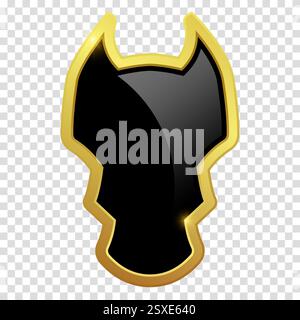 VIP luxury logo design element. Black shield with glossy bright golden frame. Vector clipart illustration. Transparent background. Stock Vector