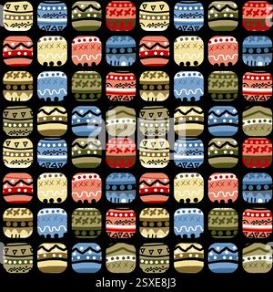 Geometric seamless pattern with squares with different colorful doodle prints with lines and dots Stock Vector