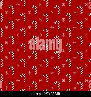 Red candy cane christmas seamless pattern. Flat icon vector illustration. Stock Vector