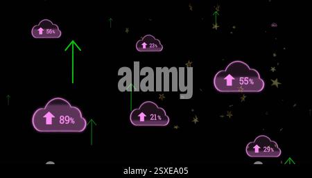 Image of network of connections with clouds and percent Stock Photo