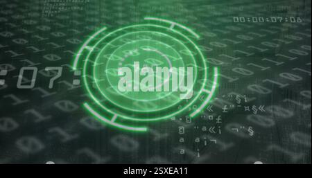 Image of neon scope scanning over binary coding Stock Photo
