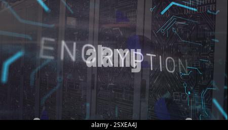 Image of encryption text and data processing over computer servers Stock Photo