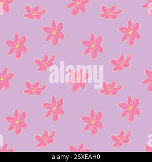 plumeria(frangipani), Seamless large pattern. Pink plumeria tropical flowers. illustration by hand for Wallpaper, Print, Fabric, Textile. Summer Stock Vector