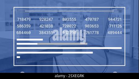 Image of data processing over chair in empty office Stock Photo