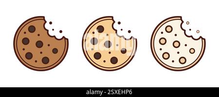 Cookie vector icon set. Biscuit and snack vector, Flat color on white background. Bakery food. Vector illustration Stock Vector