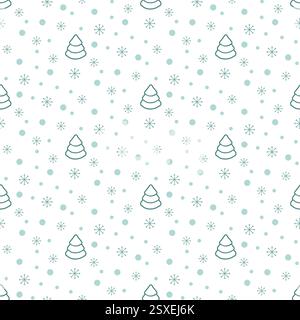 White Christmas tree with snowflake seamless pattern. Christmas fir illustration. Stock Vector
