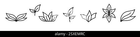 Set of minimalist vector icons representing various leaf and plant designs. Stock Vector