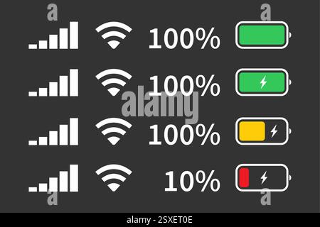Icon Battery Power, Wireless, Mobile Network status mobile device display Stock Vector