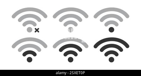 wifi network and antenna wireless status internet indicator. vector isolated icons stock illustration Stock Vector