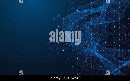 Technology abstract background with cubes, lines, dots and hexagons. Hexagonal digital concept for poster, banner, header, footer, presentation Stock Vector