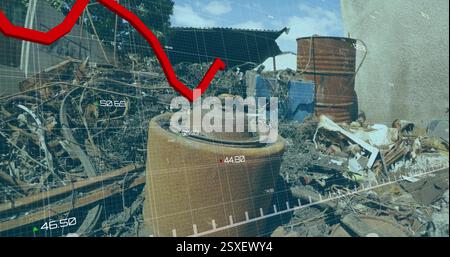 Image of financial data processing over landfill Stock Photo