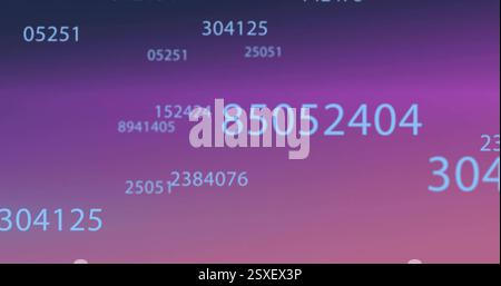 Image of data processing and light trails moving on purple background Stock Photo