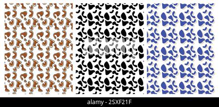 Abstract Animal Print Seamless Pattern Set. Modern Organic Wild Spots Background. Trendy Hand-Drawn Safari Texture for Fashion, Fabric, and Digital Pr Stock Vector