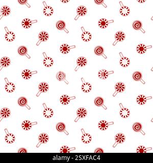 Red Christmas lollipop seamless pattern. on white background. Vector Flat icon pattern. Stock Vector