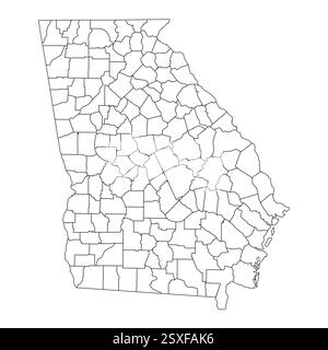 Georgia, GA - detailed political map of US state. Administrative map divided into counties. Thin blank black outline map. Vector illustration Stock Vector
