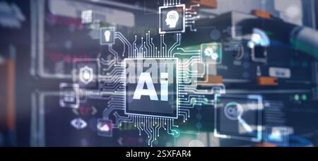Artificial Intelligence Processor Concept. Abstract server background. Stock Photo