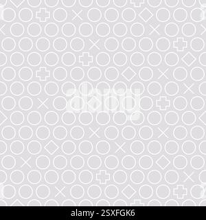Modern geometric shape bold style pattern. Seamless fashion print design. Cool vector minimal line art pattern. White on silver. Stock Vector