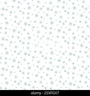 Green Christmas snowflake, snow on white background seamless pattern. Stock Vector