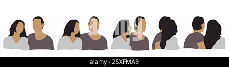Conceptual human head isolated on white background as abstract avatar as a set or collection banner for social design concept. Human closeup anonymous Stock Vector