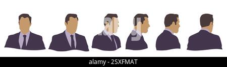 Conceptual human head isolated on white background as abstract avatar as a set or collection banner for social design concept. Human closeup anonymous Stock Vector