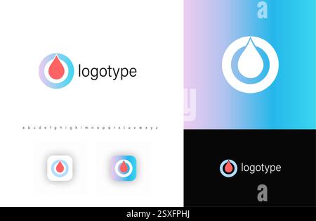 Water drop logo with circular gradient frame, symbolizing purity, sustainability, innovation. Perfect for water companies, medical brands Stock Vector