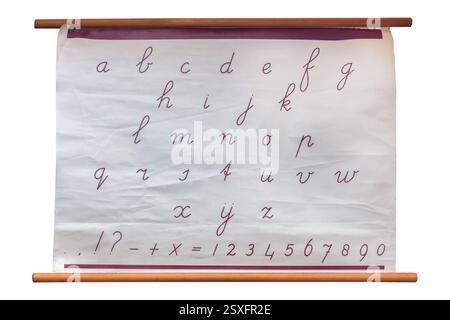 Vintage school poster with the handwritten alphabet isolated on a white background Stock Photo