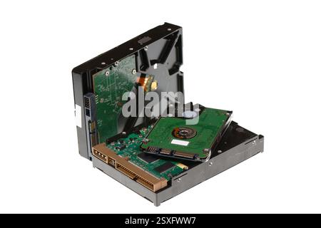 Computer hard disk drives isolated on white Stock Photo