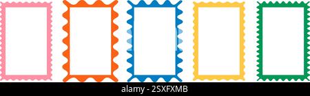 Wave scalloped edge borders set. Trendy curved silhouette frame box Stock Vector