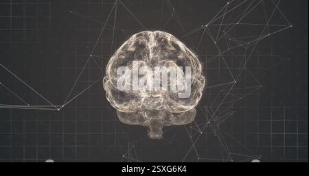 Image of digital brain spinning over network of connections Stock Photo