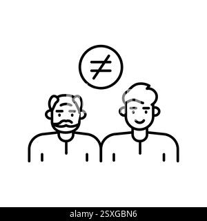 Intergenerational inequality black line icon. Vector isolated element  Equality, Human Rights, and Fair Society               . Editable stroke. Stock Vector