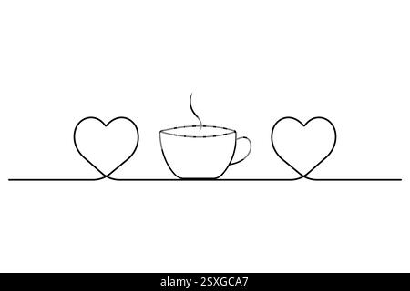 Coffee cup continuous one line art drawing of isolated outline vector ...