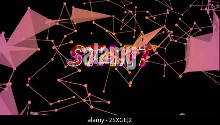 Image of network of connections over colourful start text on black background Stock Photo