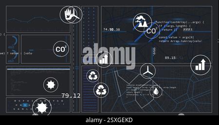 Image of ecology icons over data processing Stock Photo