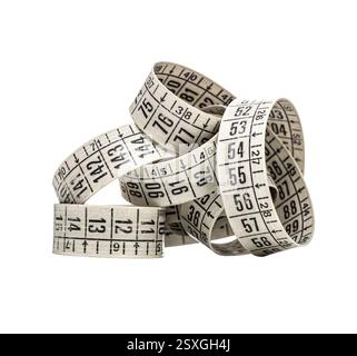 Measuring tape coiled on transparent background Stock Photo