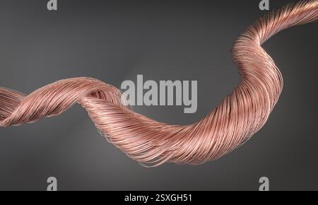 Copper wire forming an elegant spiral  dark background 3d Stock Photo