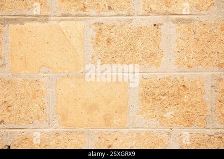 This image shows a detailed closeup of a brick wall with numerous bricks on it Stock Photo