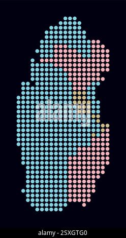 Qatar dotted map. Digital style map of the country on dark background. Qatar shape with circle dots. Colored dots style. Large size circles. Stock Vector