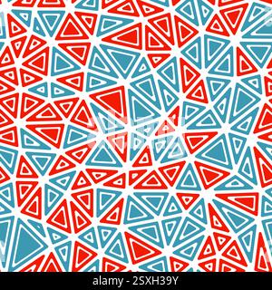 Tileable abstract background. Rounded solid shapes in frames. Medium triangles size. Multiple colors style. Repeatable pattern. Trending vector tiles. Stock Vector