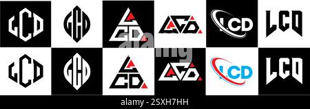 LCD letter logo design in six style. LCD polygon, circle, triangle, hexagon, flat and simple style with black and white color variation letter logo se Stock Vector