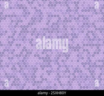 Hexagon background. Bold rounded stacked hexagons mosaic pattern. Purple color tones. Regular hexagon shapes. Seamless pattern. Stock Vector