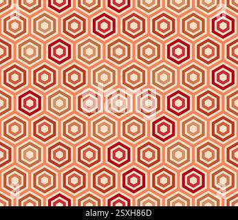 Honeycomb hexagon cells background. Red color tones gradients. Plain hexagon frames. Hexagonal cells. Seamless pattern. Tileable vector illustration. Stock Vector