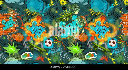 Seamless background street graffiti. hand drawing. Not AI, Vector illustration. Stock Vector