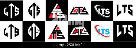 LTS letter logo design in six style. LTS polygon, circle, triangle, hexagon, flat and simple style with black and white color variation letter logo se Stock Vector