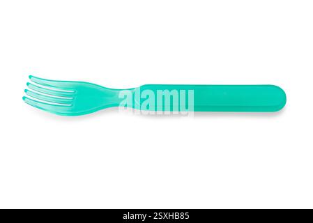 Baby plastic fork, green small fork for children isolated on white with clipping path included Stock Photo